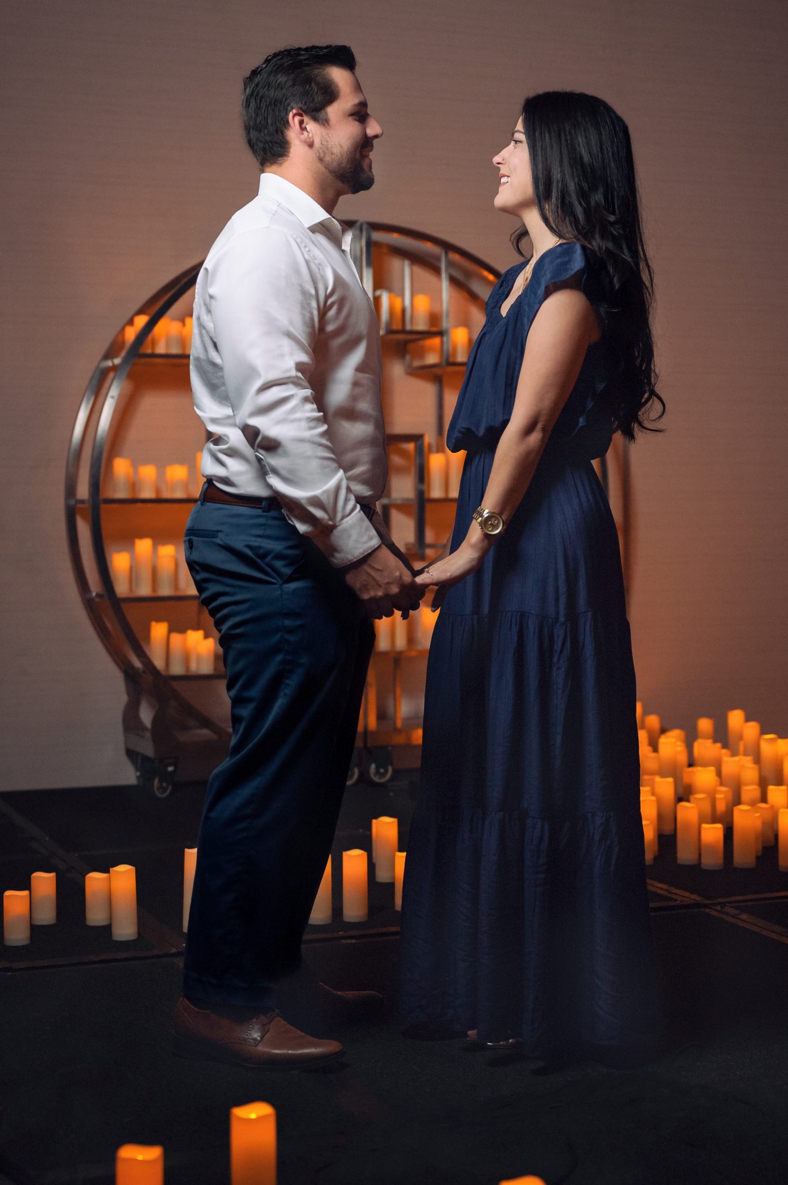 Surprise engagement proposal during a candlelight concert at Jungle Island in Miami, captured by Alito Photography, a Miami engagement and wedding photographer.