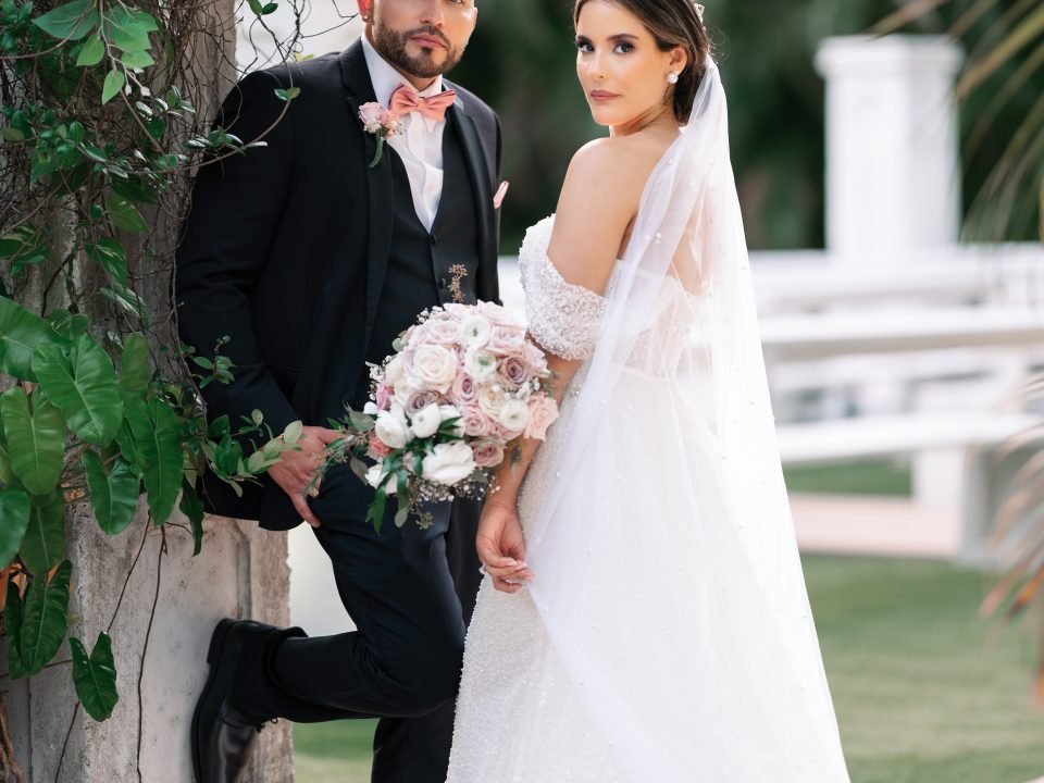 Editorial-style wedding portrait of a couple at Loveland Miami captured by Alito Photography.